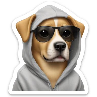 Dog with a hoodie wearing black Sun glasses sticker