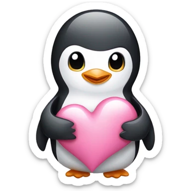 Shy penguin holding pink heart sticker