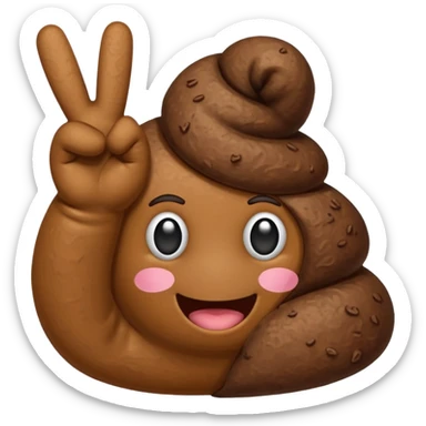 A peace sign on a  poop emoji sticker