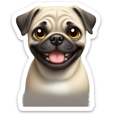 a happy pug with a little gray hair on face sticker
