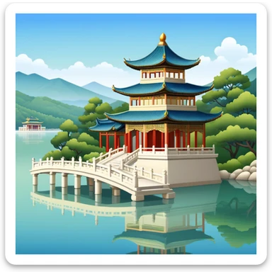Summer Palace with pavilion by a serene lake sticker