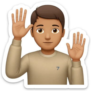 Make a man putting a hand by his sides and a 6 and a 7 beside his head sticker