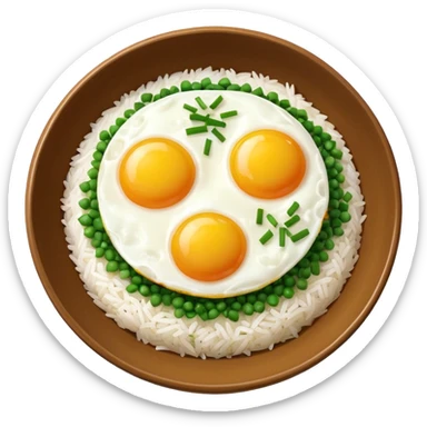 Bowl of rice with chopped chives and egg sticker