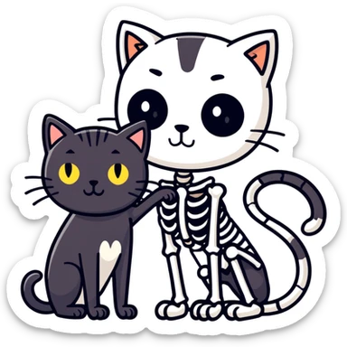 Skeleton holding a black cat spooky sticker