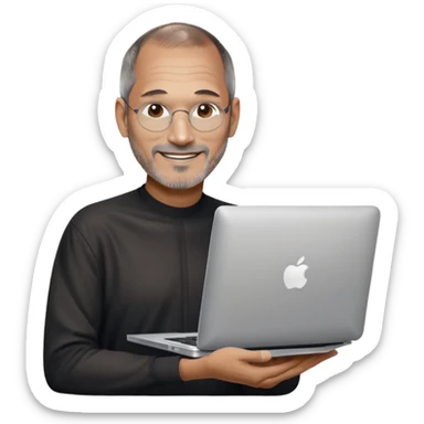 Steve Jobs holding a MacBook happy sticker