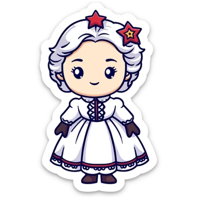 Victorian character with pale skin, white hair, and star-shaped eyes in elegant Victorian attire sticker