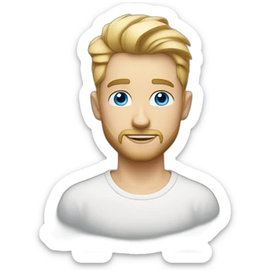 blonde guy with a taper fade, short beard, blue eyes and a big nose and a scarf in the forehead and a white tee sticker