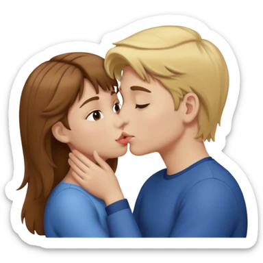 girl with brown hair kissing boy with blond hair sticker