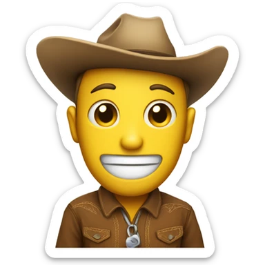 A yellow apple face emoji, but a cuter cowboy sticker