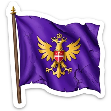 medieval war torn ripped banner purple heraldry flag blowing in wind sticker