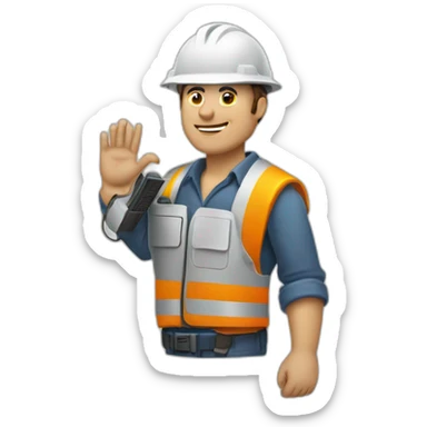 Trabajador con telefono motorola con numeros en la mano sticker