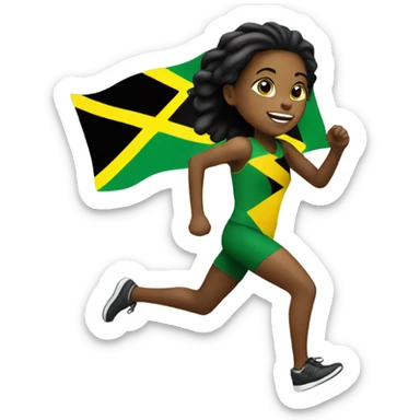 Girl running with Jamaican flag sticker