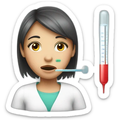 Illness girl with thermometer in the mouth sticker