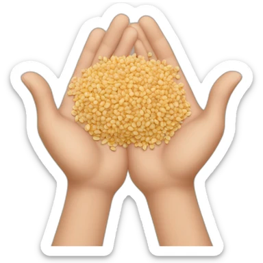 Two hands in palms with 5 fingers hold out a handful of buckwheat kernels sticker