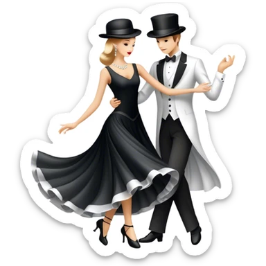 Humanless Icon for Ballroom Dancing: a pair of elegant dance shoes, a flowing dress, a top hat, and a dance floor spotlight. The icon should represent the elegance and atmosphere of ballroom dance, focusing on the iconic dance elements. Transparent background. sticker
