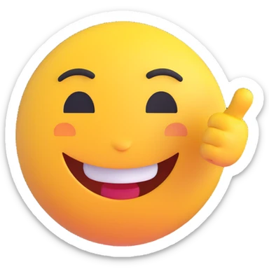 A classic yellow round emoji-style face pointing to itself, with a confident smile, symbolizing "me" or "I am the one". Bright colors, simple cartoon style, centered on a white background sticker