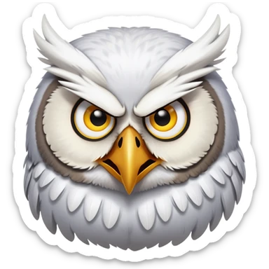 Angry Birds style owl, fluffed feathers, glaring sticker