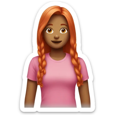 a girl with long red hair in a pink T-shirt sticker