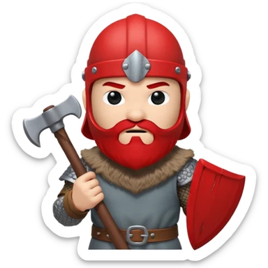 Viking avec une hache et un casque rouge et où on voit pas ses yeux peluche  sticker