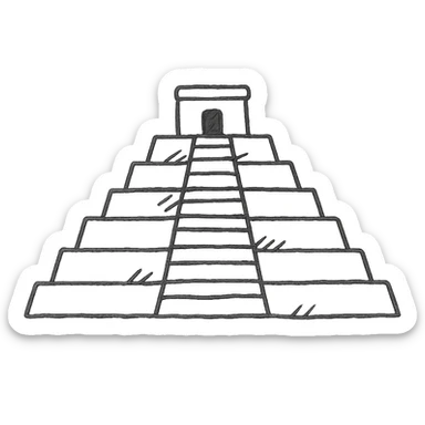 minimal and sketchy hand-drawn outline of a Mexican pyramid sticker