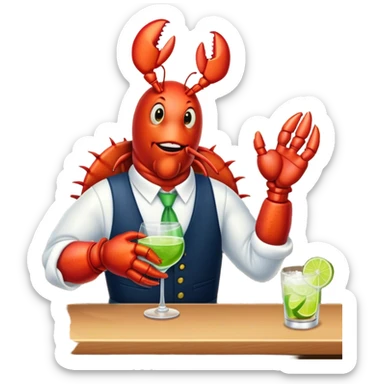 a lobster bartending at a bar with a lime in his claw sticker
