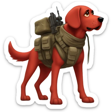 Desert storm Clifford the giant bright red dog pbs humanoid as a military sniper call of duty character standing alone on two feet in war sticker