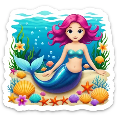 the sea of mermaids, shells. flowers sticker