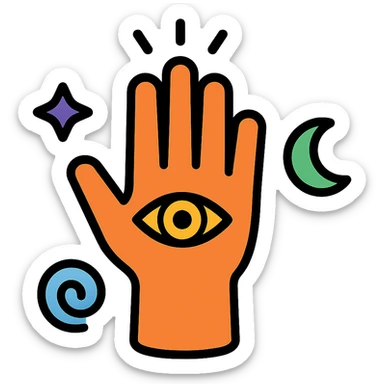 hand with glowing energy and spiritual symbols sticker