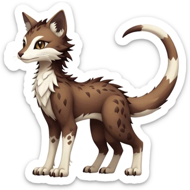 Kawaii dark edgy brown beige white fantasy ethereal feline-vernid-sergal-fursona animal creature with a tufted tail full body with intricate markings  sticker