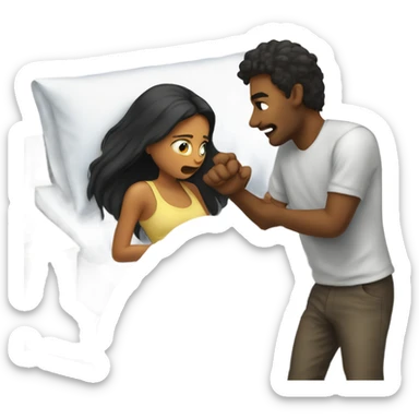 Girl waking guy up out of bed sticker