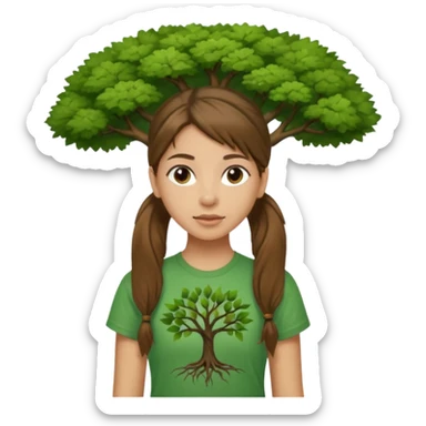 Make a zumba coach emoji, brown eyes, brown hair girl, green shirt with the "the roots" on it, longer pony tail hair, add tree logo on to the green shirt sticker