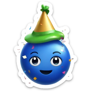 smiling blueberry with party hat and confetti sticker