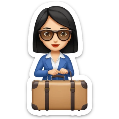 mujer viajando un equipaje de mano con el cabello negro  sticker