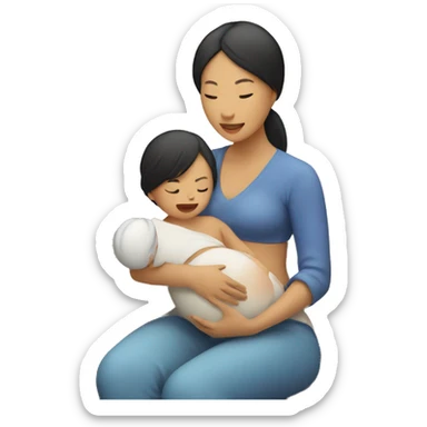 An Asian woman is breastfeeding a small child sticker
