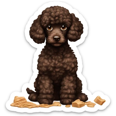 Dark chocolate brown poodle puppy with smeared peanut butter all over him sticker