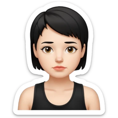a white woman with short tomboy black hair with mole on top of her lip wearing men's black tank top sticker
