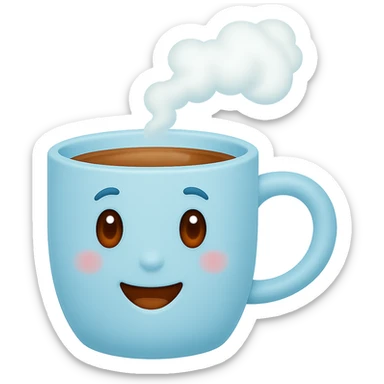 A mug in pastel blue color, emoji style, with no background. Please keep the emoji style look consistent. sticker
