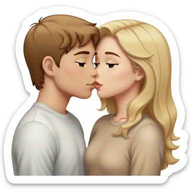 a girl with brown hair and a blond boy kissing sticker