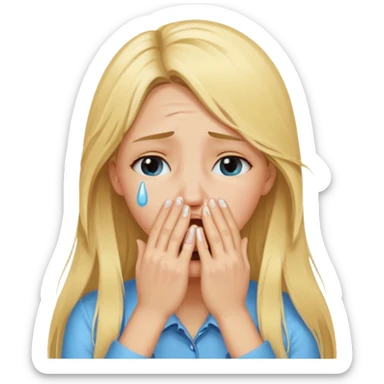 long Blonde hair girl crying with hands covering face sticker