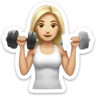 White fitness girl with dumbbells in their hands sticker