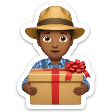 Black guy with a farmer hat coming out of a present box sticker