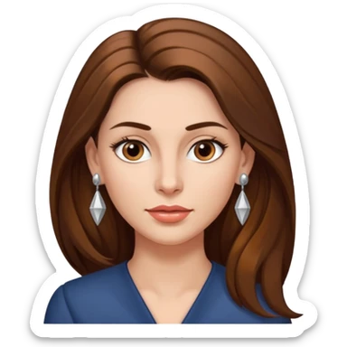 Head of a 35-year-old woman, fair skin, long brown hair combed to one side and silver earrings, small lips and pointed nose, brown eyes. sticker