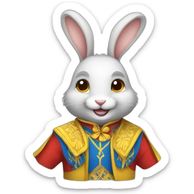 smiling rabbit dressed in a costume with colors inspired by the Ukrainian flag sticker