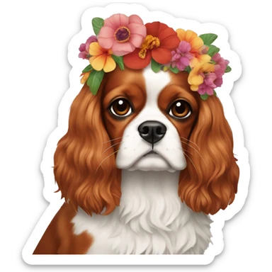 Give a flower crown to a cavalier king charles like frida kahlo sticker
