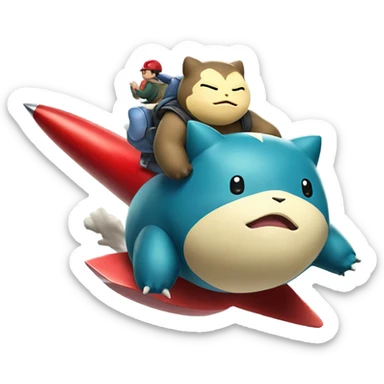 snorlax pokémon riding a little red rocket  sticker