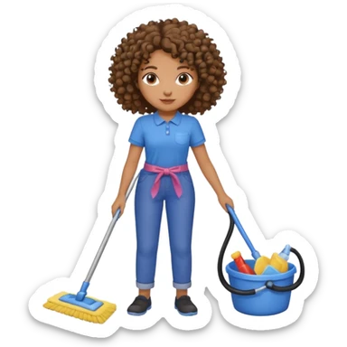 brown girl with curly hair cleaning toys off the floor sticker