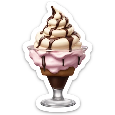 Realistic, detailed rococo ice cream sundae, beige and pink sticker