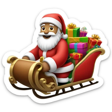 Santa clause riding a sleigh with presents sticker