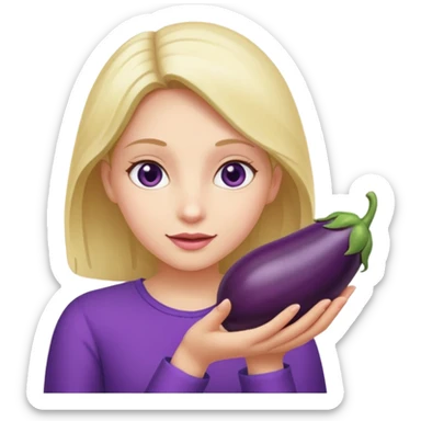 girl holding brinjal sticker