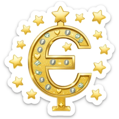 money sign with stars and hearts and sparkles sticker